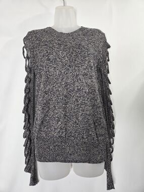 Alexander Wang Charcoal Marled Crewneck Sweater with Ladder Sleeves